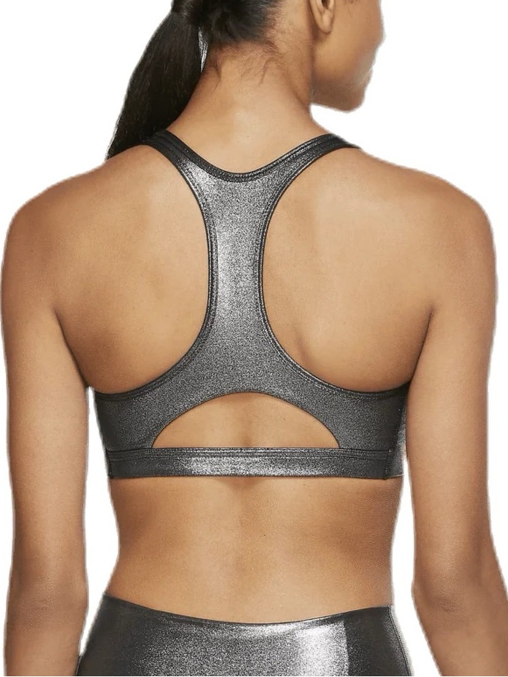 Nike Swoosh Icon Clash Shimmer Racerback Sports Bra size M silver/black - Picture 2 of 11